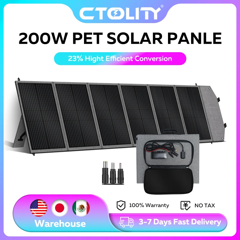 CTOLITY 200 Вт Солнечная панель Портативная складная сумка USB + выход постоянного тока Эффективность 23% Открытый источник питания для домашнего кемпинга Солерный генератор Кемпинг и походы