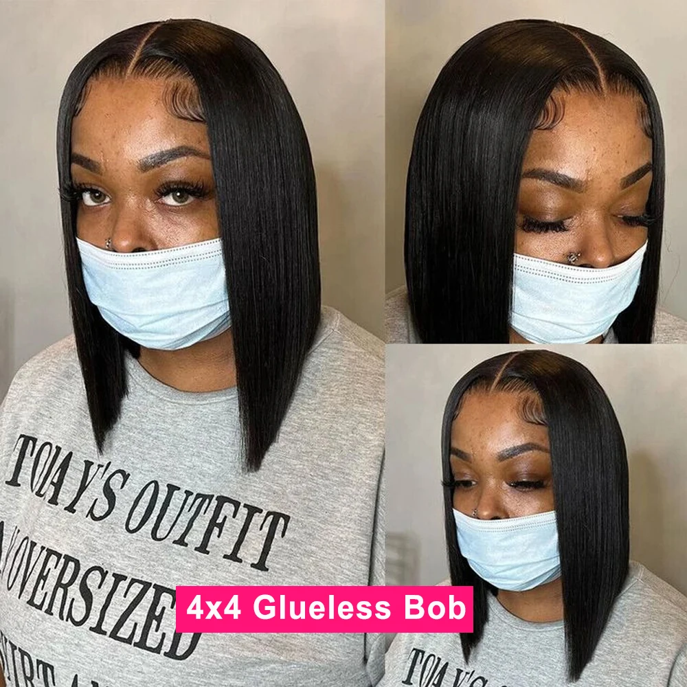 Фото Парик Wear And Go Bob, прямые короткие волосы, парик из человеческих волос, парик без клея, человеческие волосы, готов к ношении, предварительно вырезанные кружева, парик 4x4 №2