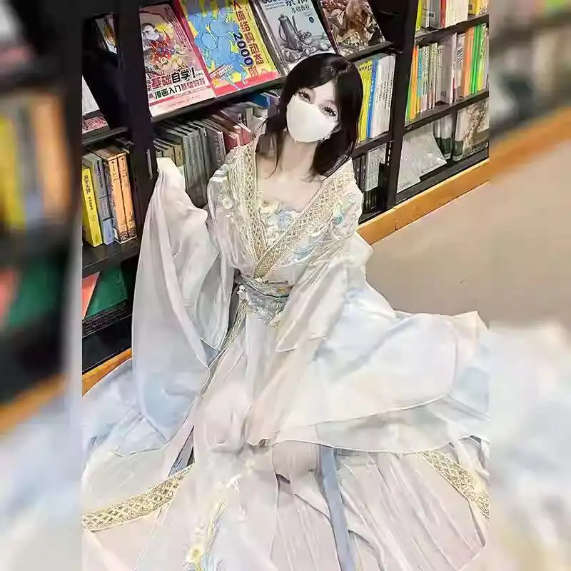 Фото Улучшенные женские подтяжки Hanfu длиной до талии Baishan Tea Peony, светло-зеленые голубые Cosplay №5