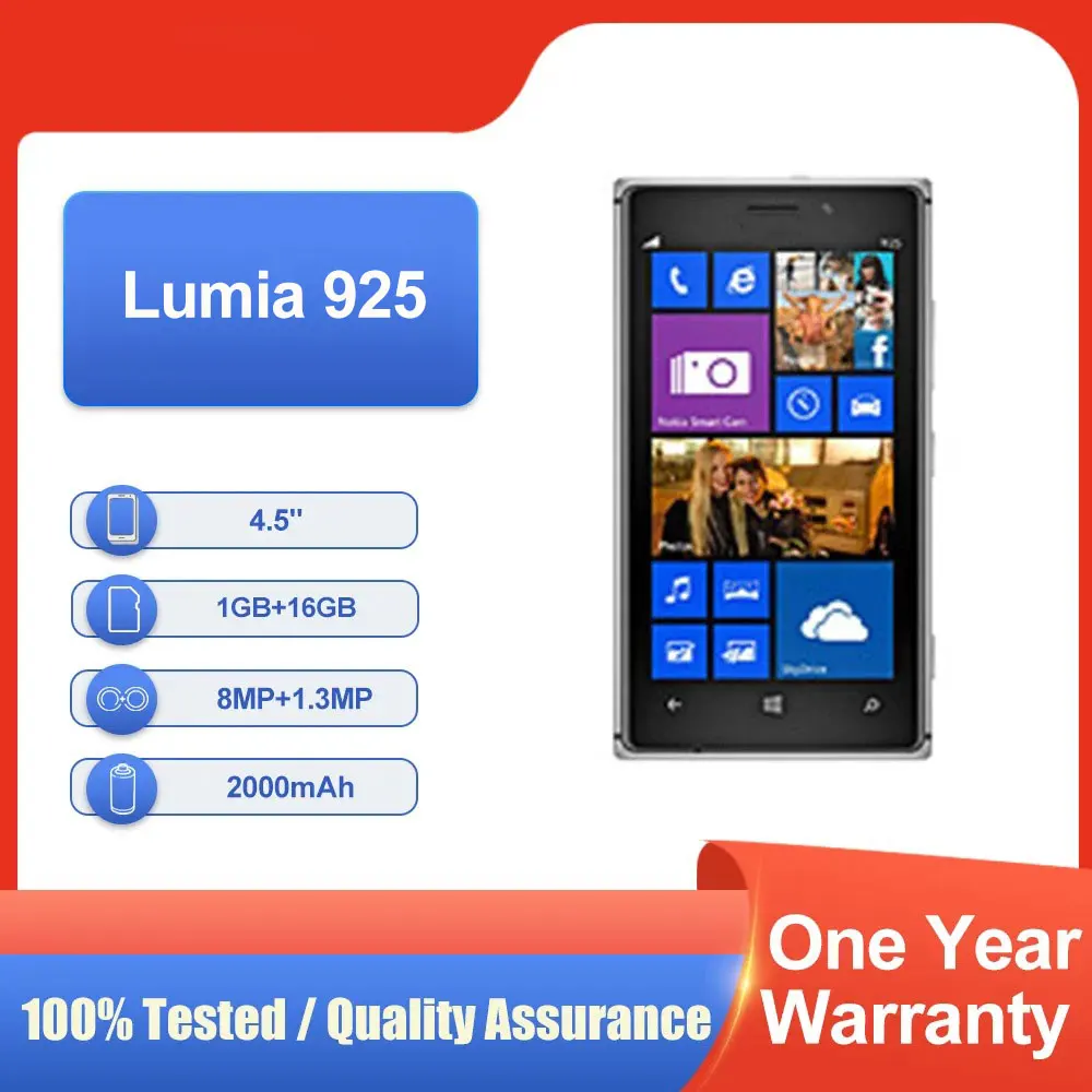 Оригинальный разблокированный мобильный телефон Lumia 925 с одной SIM-картой, 16 ГБ ПЗУ, 1 ГБ ОЗУ, 4,5 дюйма, NFC, быстрая доставка, 4G AMOLED, хороший состояние Мобильные телефоны