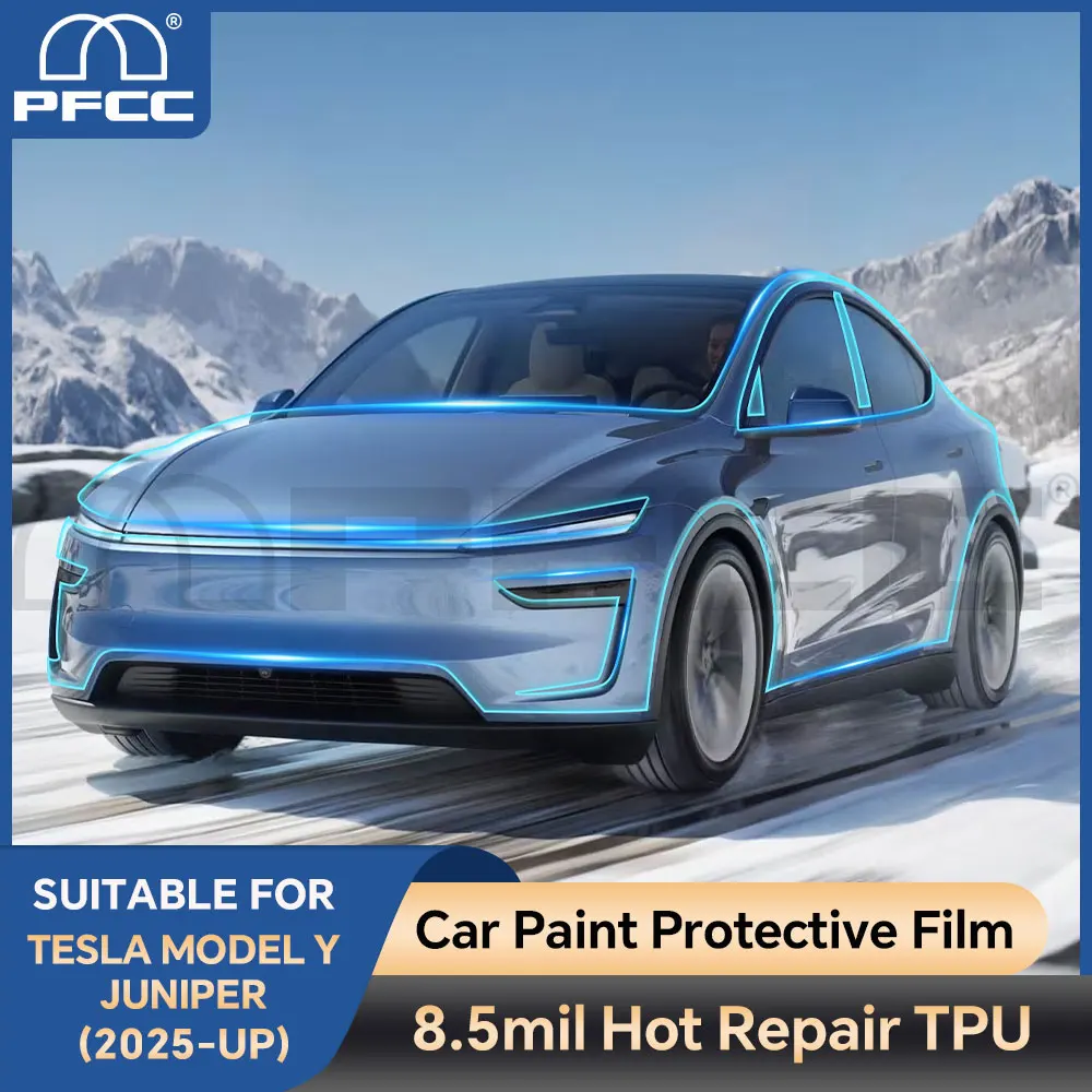 Фото Предварительно вырезанная защитная пленка для Tesla Model Y Juniper 2024 2025 8,5 толщиной автомобиля, прозрачный комплект из ТПУ PPF, наклейка, автонаклейка, аксессуары №2