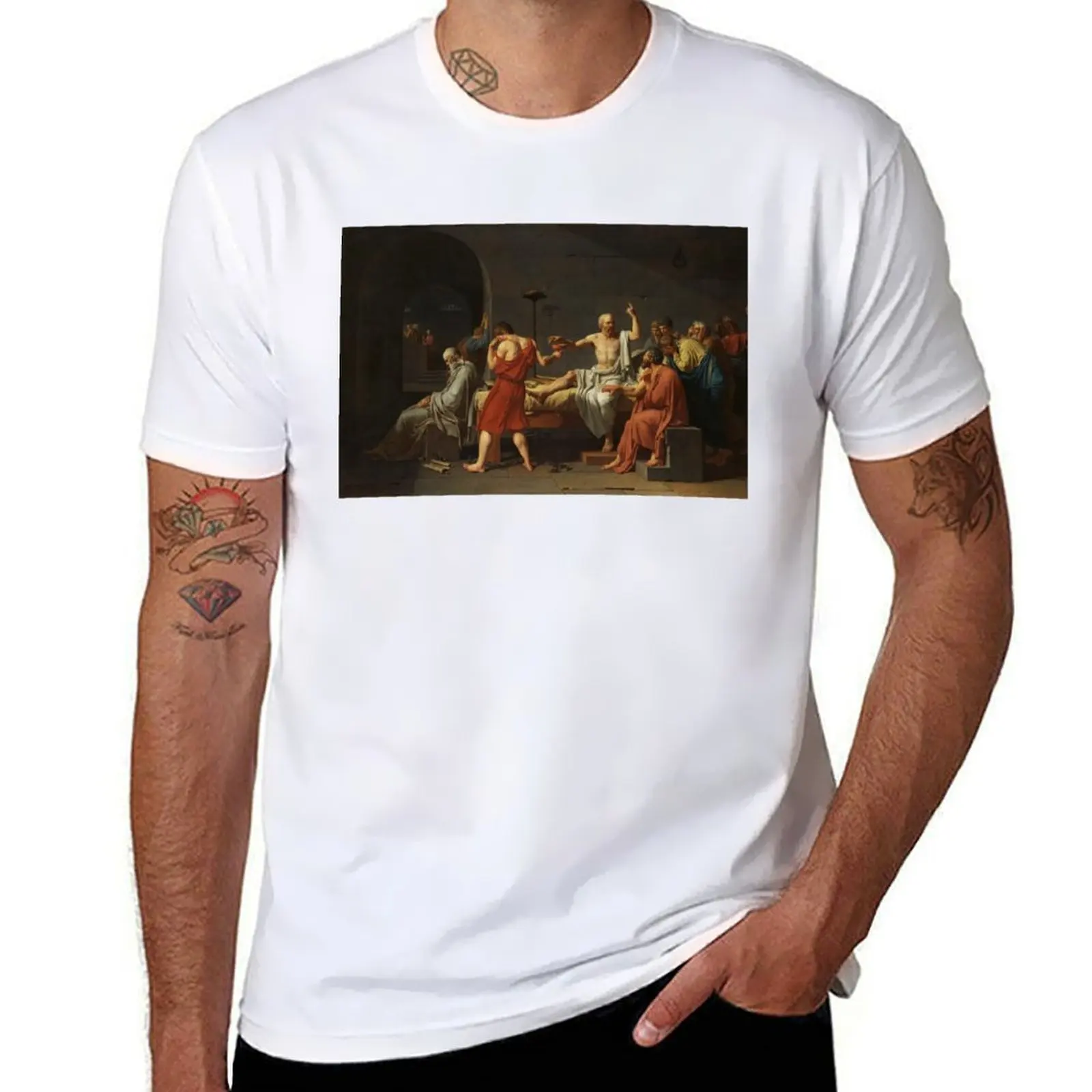Death of Socrates - футболка Jacques-Louis David, футболки для мужчин, белая футболка, мужская футболка из 100% хлопка, футболка люксового бренда