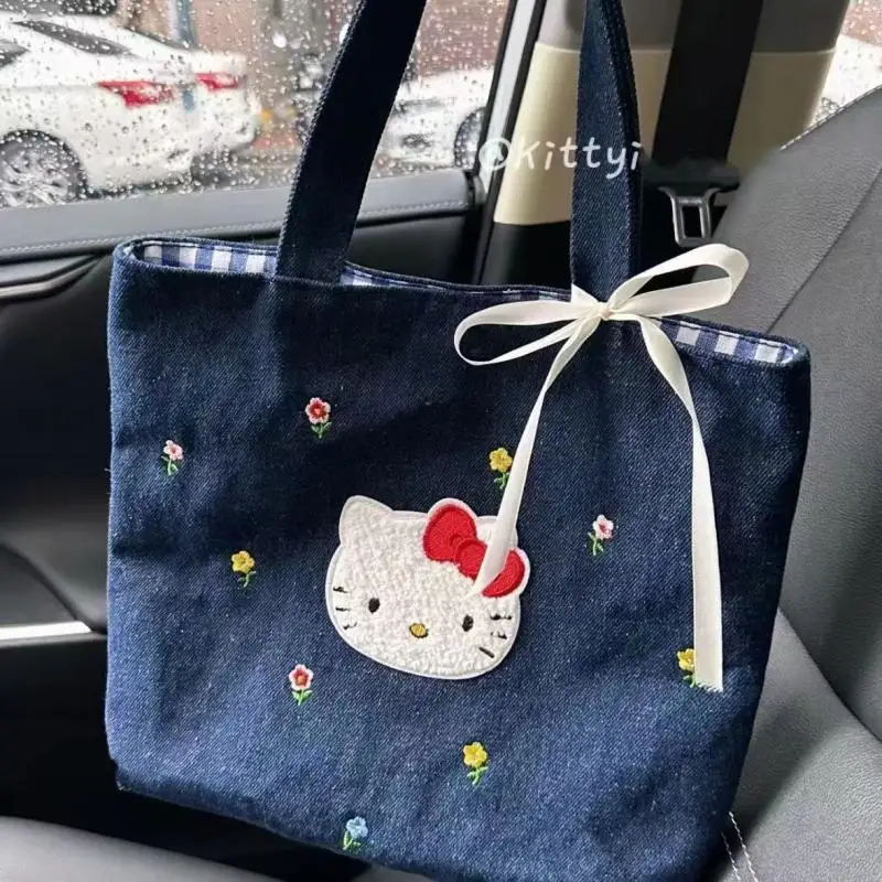 Аниме Sanrio модная сумка с вышивкой Hello Kitty Kawaii портативная ковбойская сумка модная подходящая сумка для подмышек подарки на день рождения для девочек