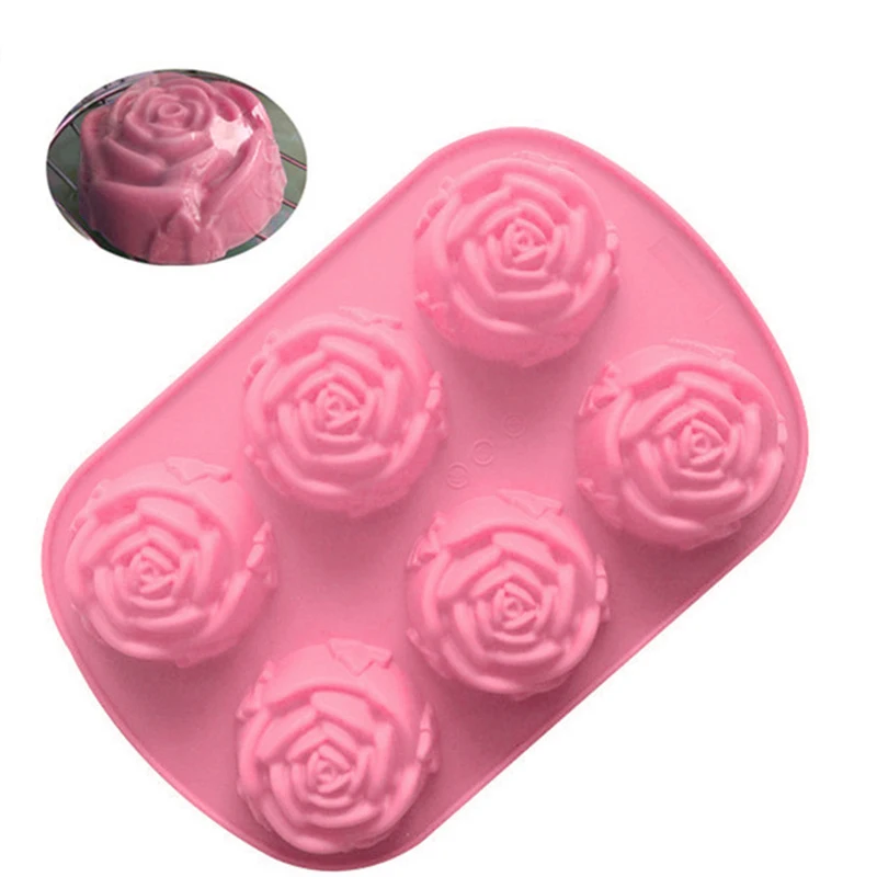 Фото Coklat Es Krim Kue Mawar Bunga 6 Lubang силиконовый 3D Маффин Loyang Kue №2