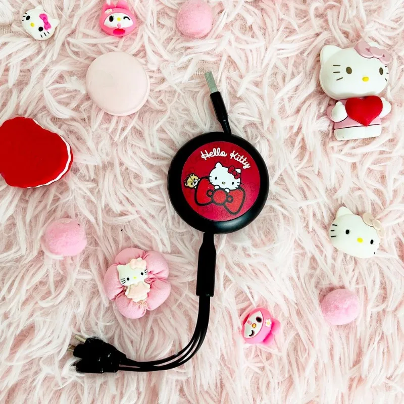 Sanrio Hello Kitty мультяшный милый кабель для передачи данных, красивое девчачье сердце, удобный дорожный кабель для зарядки мобильного телефона «три в одном»