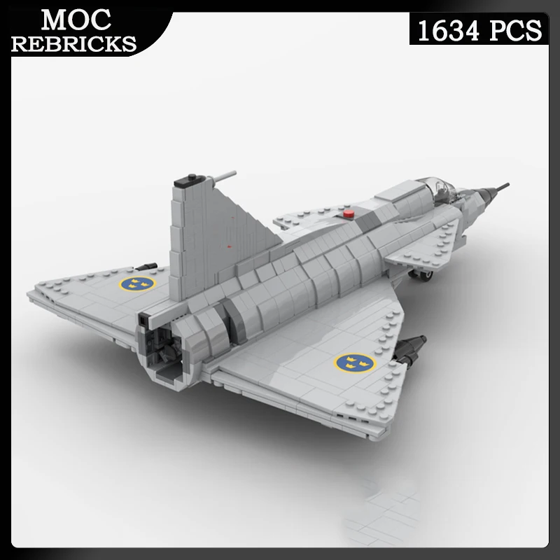 Военная серия времен Второй мировой войны, оружие истребитель AJ-37 Viggen Bomber MOC, модель строительного блока, головоломка «сделай сам», оригинальные кирпичи, подарки на день рождения (art.: 3920cd512467e) - 3920cd512467e