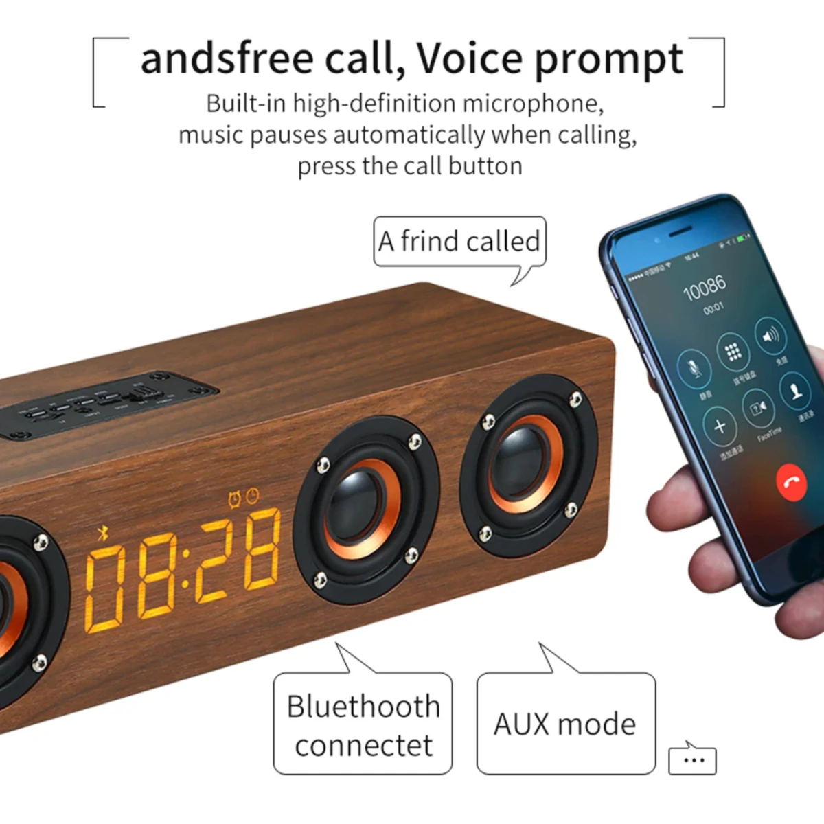 Фото Перезаряжаемый деревянный будильник с Bluetooth-саундбар, сабвуфером, динамиком и FM-радио или украшение игровой комнаты для киберспорта №4