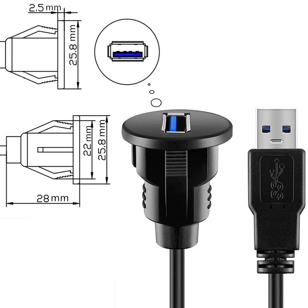 Фото Двойной USB-водонепроницаемый встроенный адаптер для док-станции, панель приборной панели, порт USB 3.0 2,0, удлинительный кабель для автомобиля, мотоцикла, корабля, 2 м №4