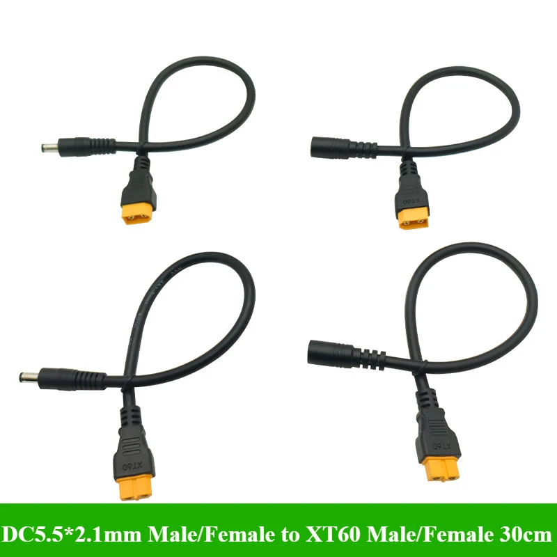 XT60 разъем «папа/гнездо» к DC5521 5,5*2,1 мм 14AWG 1,5 кв.с. 30 см адаптер кабеля питания для автомобильного аккумулятора, адаптер для зарядки, кабели