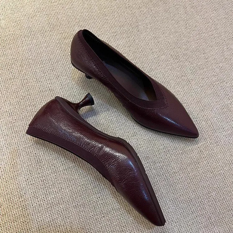 Pointed Toe Women High Heels Shoes Sexy Elegant Shallow Leather Shoes Woman  Trend Winter Fashion Dress Walking Zapatillas