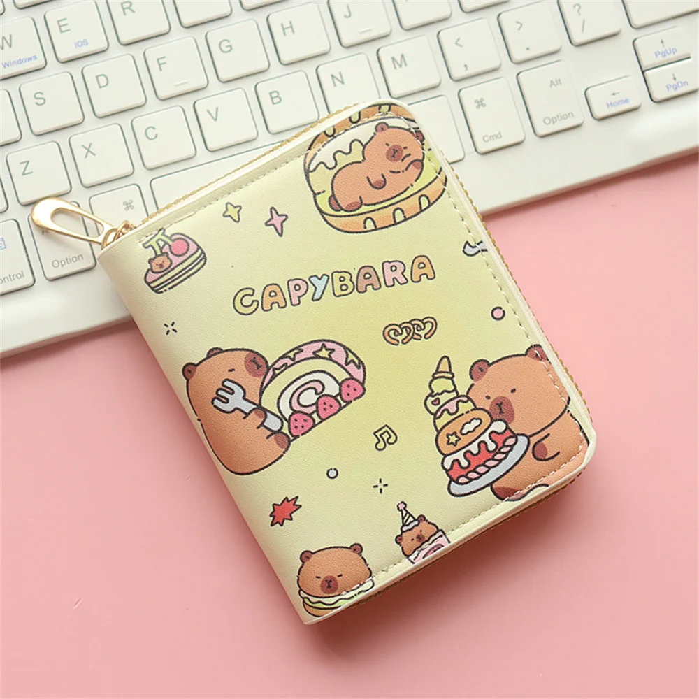 Новый милый мультяшный кошелек с капибарой для денег, кошелек из искусственной кожи на молнии, держатель для кредитных карт, INS, стильные кошельки для карт для девочек, студентов, подарок