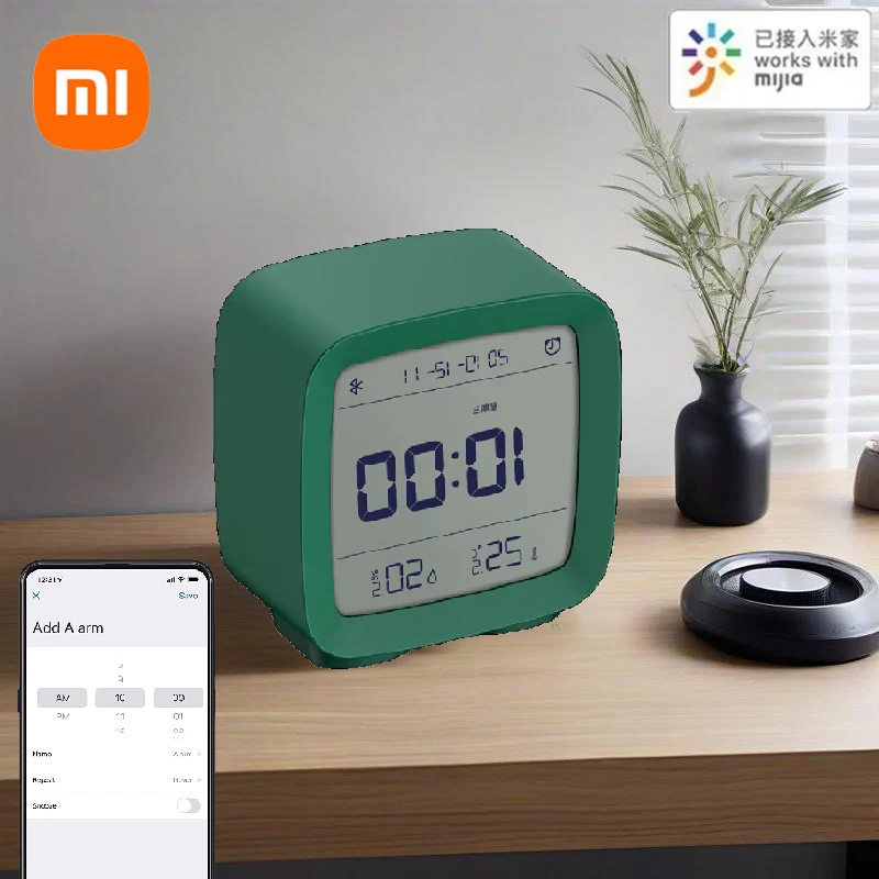 Xiaomi Qingping Bluetooth-будильник, мини-датчик температуры и влажности, регулируемый ночник, HD ЖК-экран, работа с приложением Mijia