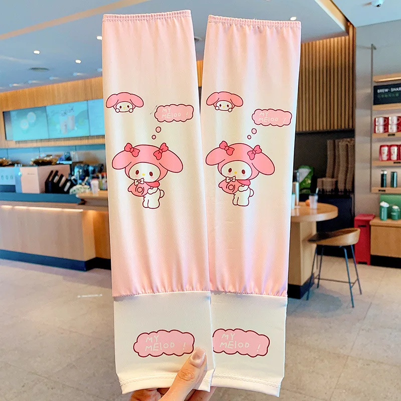Фото 1 пара Sanrio аниме Cinnamoroll детские нарукавники защита от солнца охлаждающие рукава с защитой от ультрафиолета противоскользящие чехлы на руку из ледяного шелка №4