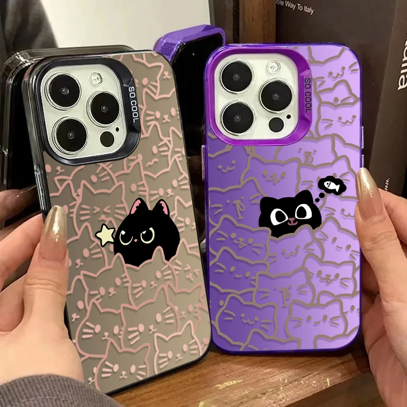 Creative Stacked Cat Hard Phone Case for iPhone 17 Air 16 15 11 12 14 13 Pro Max XS X XR Plus 8 7 SE 2020 Shockproof Back Cover