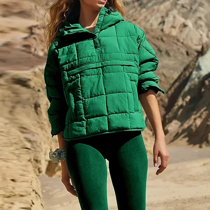 Зимниймант Damen VistaSige Kapuze Baumwolljacke Einfarbige Jacke Modische Warme Langärmelige Bequeme филоische Und Jacke