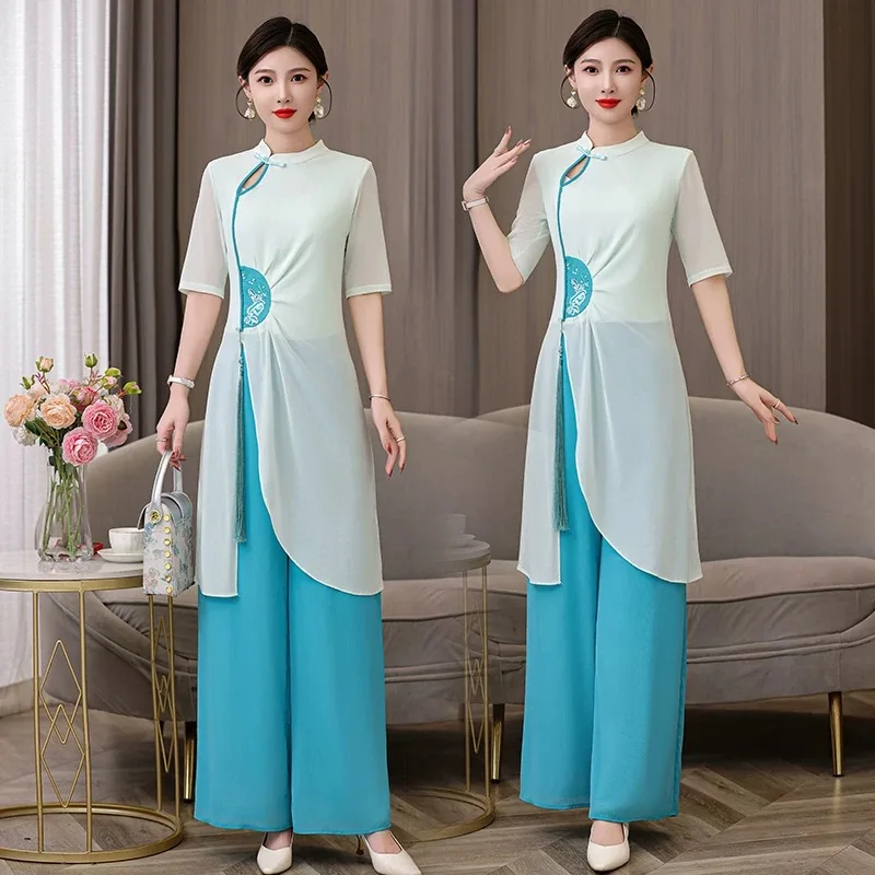 Женское винтажное шифоновое платье Vietnam Aodai, комплект восточных вечерних танцевальных представлений, наряды Этническая одежда
