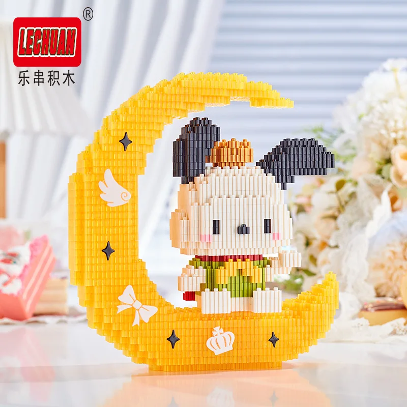 Фото LECHUAN Moon Sanrio строительные блоки Kuromi Cinnamoroll Pochacco соединительная модель кирпичи мелодия фигурки игрушки для рождественского подарка №5