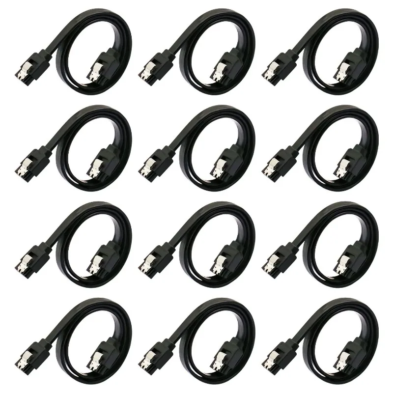 Комплект из 12 кабелей для передачи данных SATA III, 6,0 Гбит/с, прямой черный, с фиксирующей защелкой, 16-дюймовый кабель SATA для драйверов HDD, SSD, CD и DVD