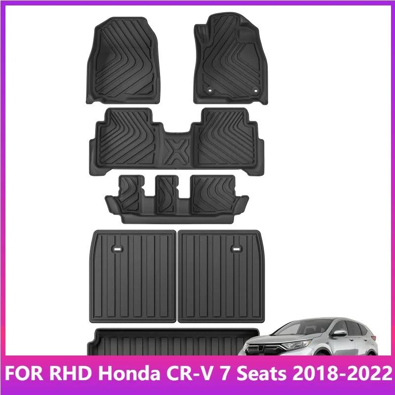 Коврики RHD для Honda CR-V CRV 5th Fuel 7Seats 2018-2022 Автомобильные коврики TPE 3D Коврики для багажника Коврик для багажника Всепогодные аксессуары