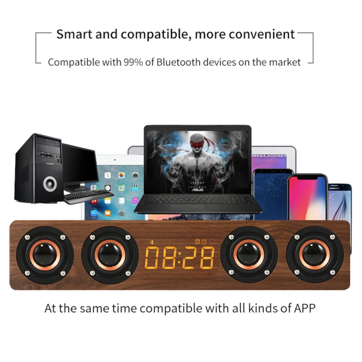 Фото Перезаряжаемый деревянный будильник с Bluetooth-саундбар, сабвуфером, динамиком и FM-радио или украшение игровой комнаты для киберспорта №3