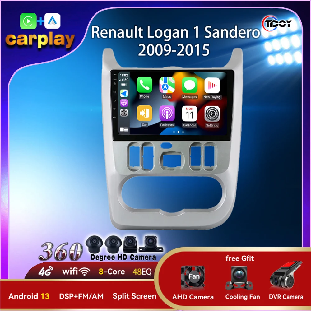 Автомобильный радиоприемник Android 15, плеер для Renault Logan 1 Sandero 2009-2015, Carplay, Android, Bluetooth, мультимедийный плеер, автомобильное видео DSP