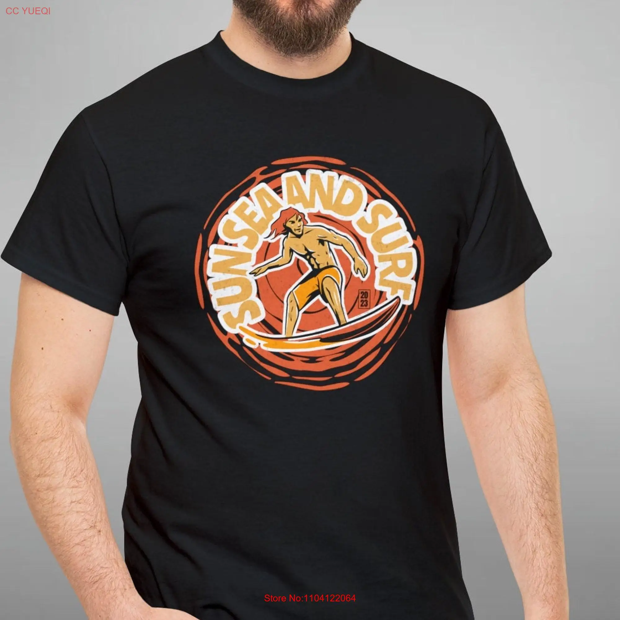 Тяжелая хлопковая Футболка Sun Sea and Surf с длинным или коротким рукавом