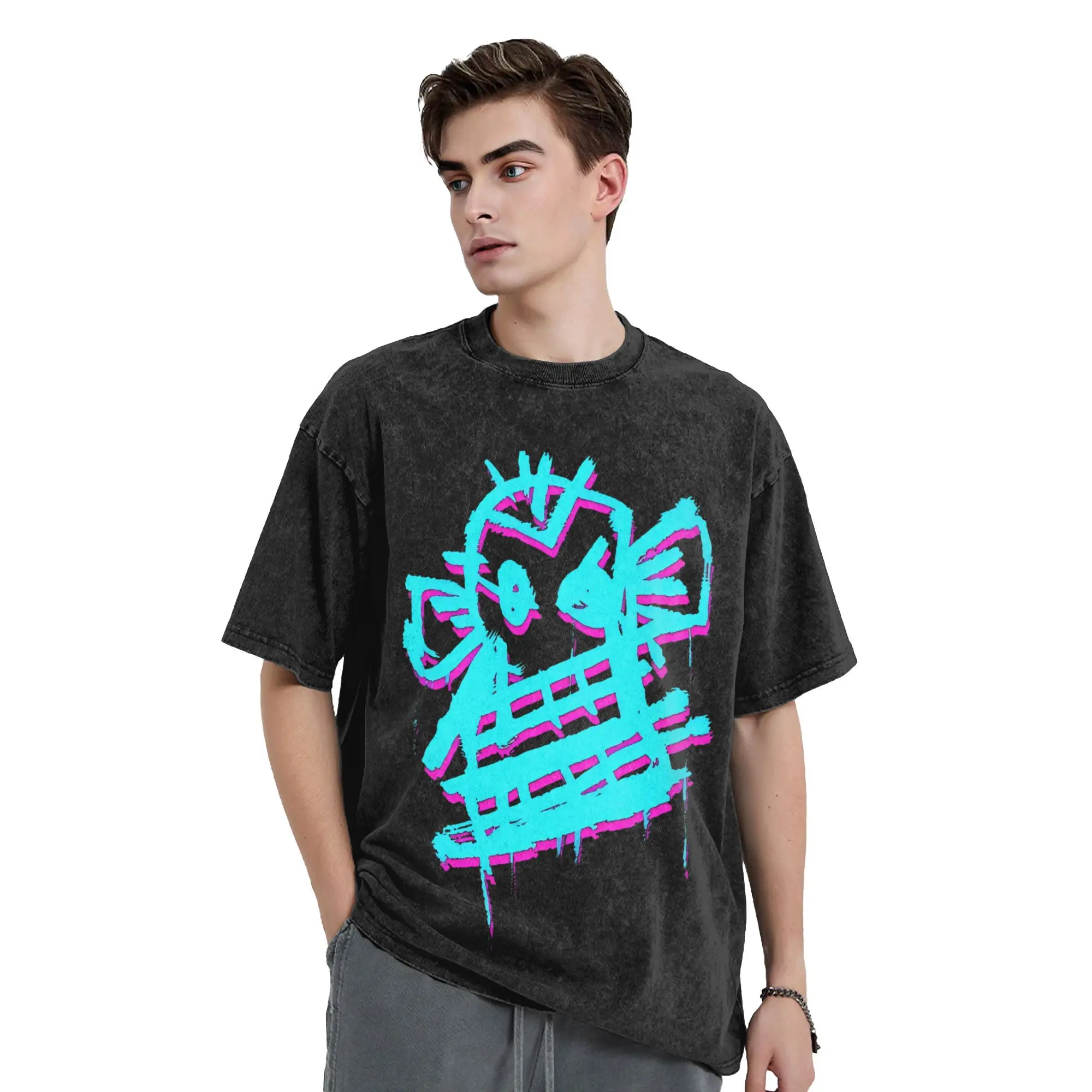Фото Arcane Graffiti Washed T-Shirts Jayce Caitlyn Viktor Jesus Vi Sevika Character Summer Tees Y2K Casual Clothing Gift №3