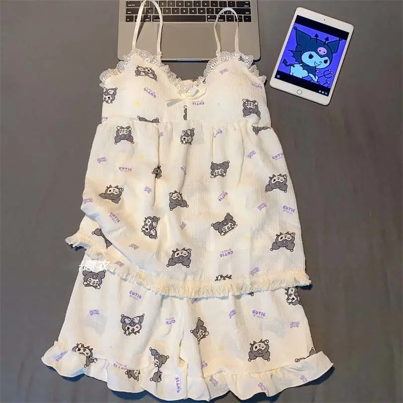 Фото Sanrio Kuromi мультфильм Милая Пижама Леди Лето с груди подтяжки шорты Милая домашняя одежда №2
