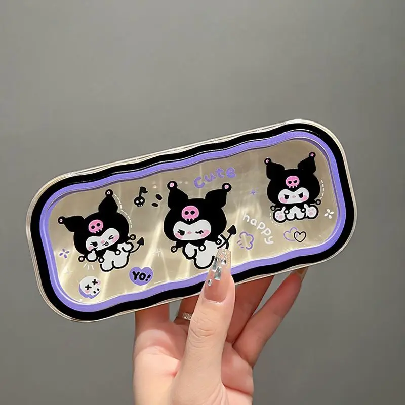Фото Новинка Kawaii Sanrio Kuromi очки с рисунками из мультфильмов портативные антиэкструзионные солнцезащитные очки коробка для хранения искусственных очков детский подарок №4