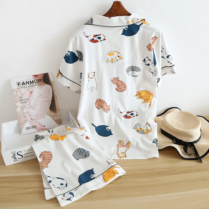 Фото Женский пижамный комплект Cloud Cotton Story с отложным воротником и короткими рукавами №2