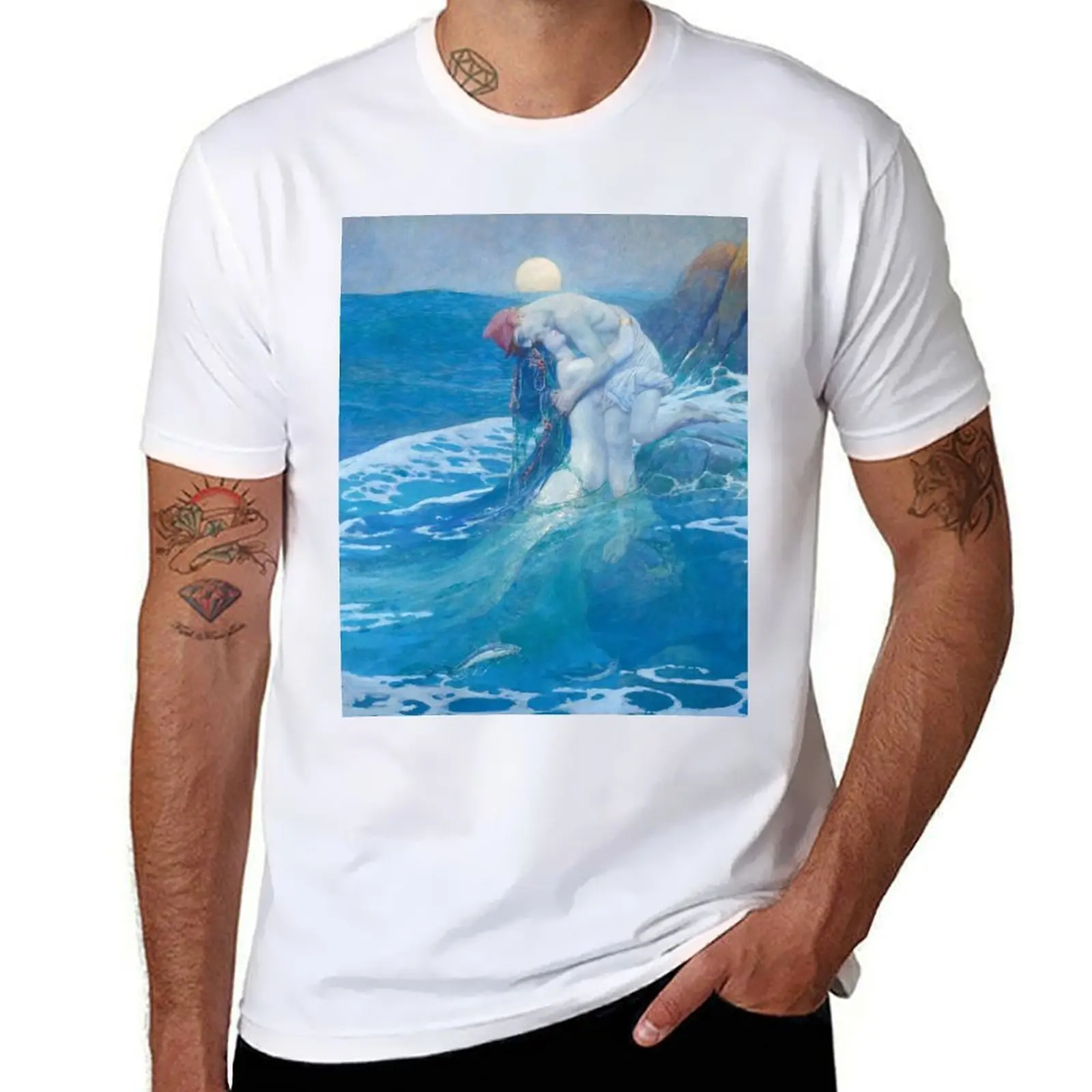 Футболка Howard Pyle-The Mermaid, мужская футболка с рисунком, мужские футболки для мужчин, футболка