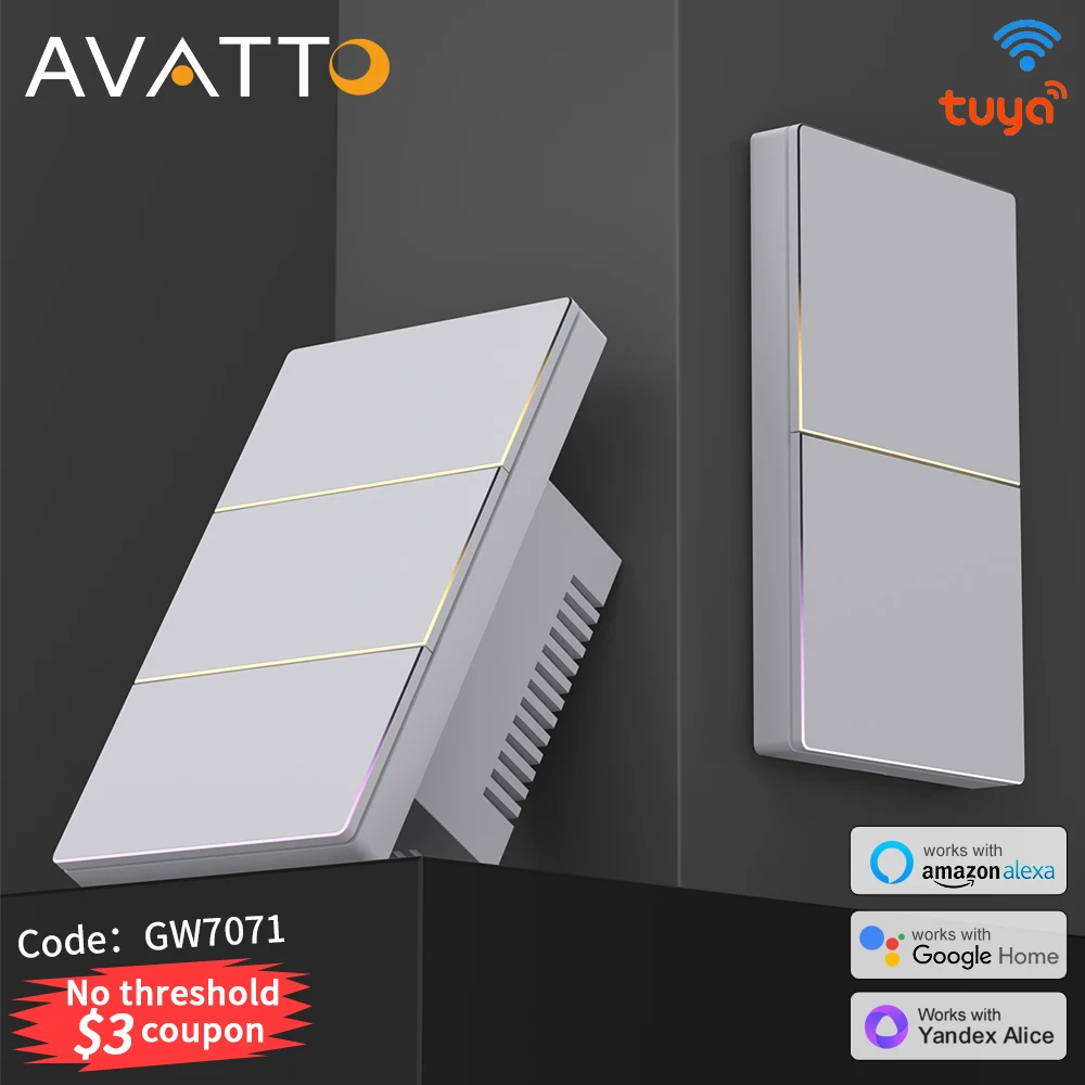 AVATTO Tuya WiFi US Умный выключатель света 1/2/3/4Gang Кнопочный переключатель с управлением через приложение окружающего освещения работает с Alexa Google Home