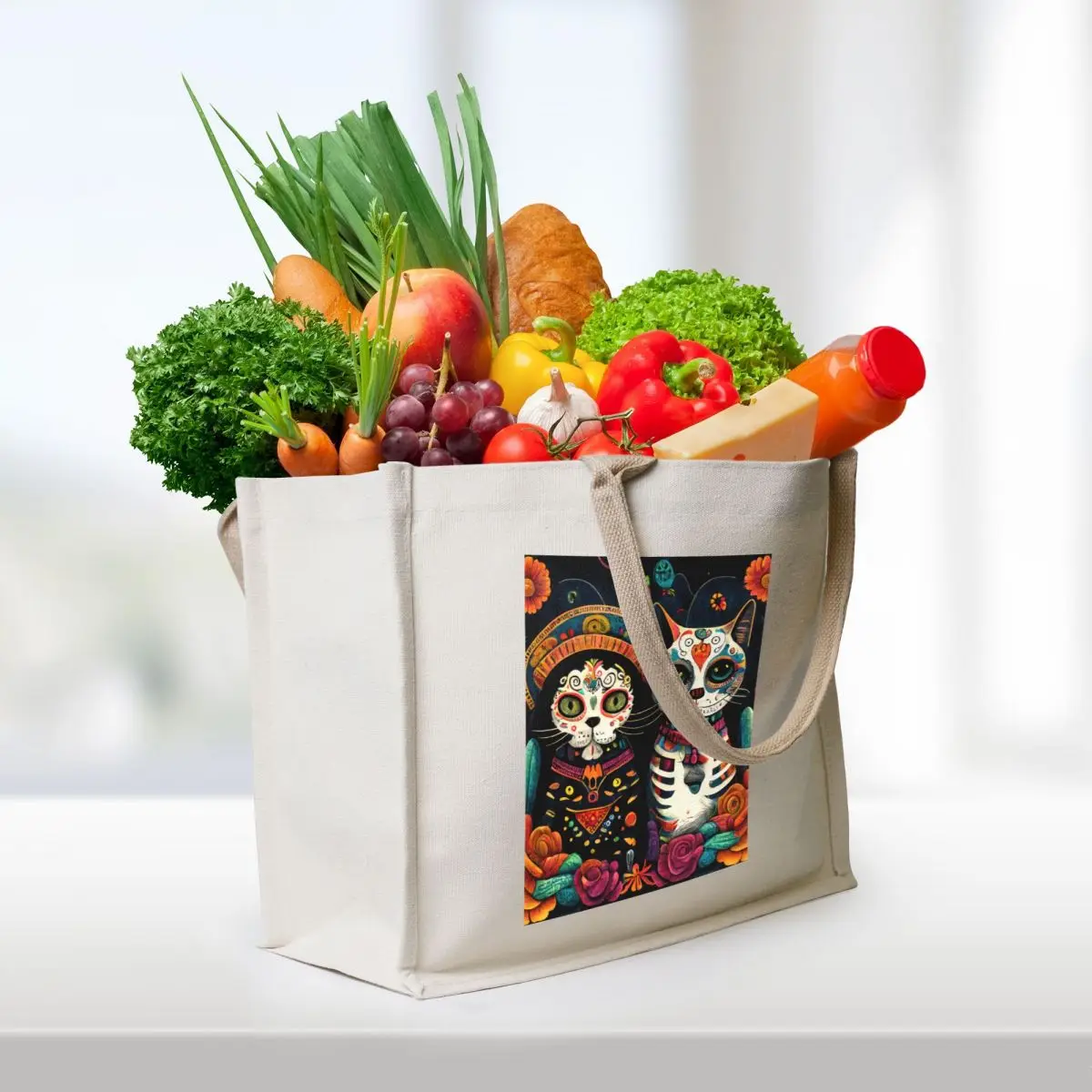 Фото Кошки на День мертвых, Dia de Los Muertos Tote Bag экологические сумки ручная сумка женская тканевая сумка Женский покупатель №3