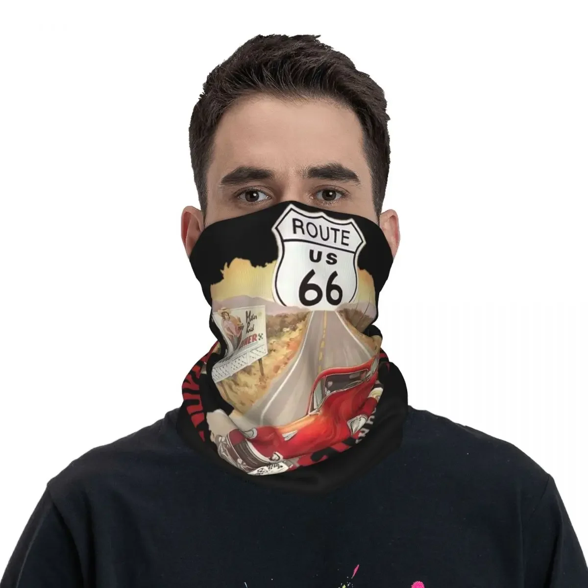Бандана Route 66 US Merch, воротник, винтажный дорожный шарф-шарф, многофункциональная Балаклава для верховой езды, Всесезонная унисекс