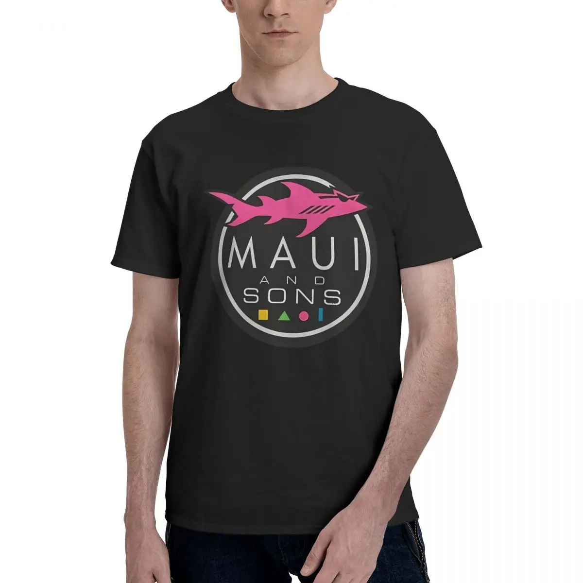 Maui And Sons, Shark Blue, повседневная повседневная дышащая удобная футболка из 100% хлопка, дизайнерская одежда, мужская одежда