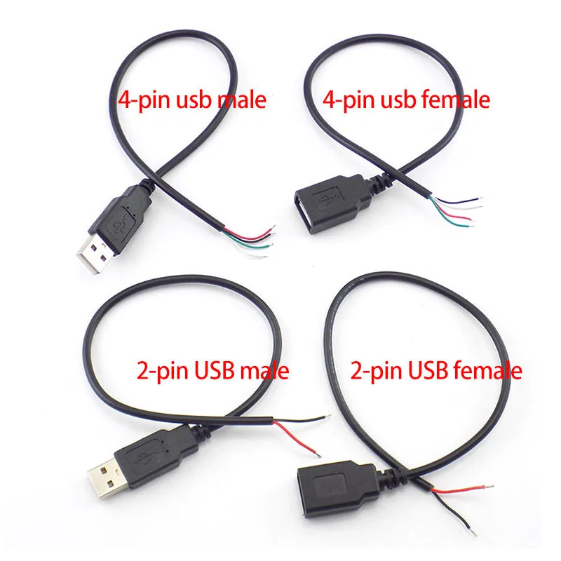Кабель питания 0,3 м/1 м/2 м, 2-контактный USB 2,0, гнездо, 4-контактный провод, разъем для зарядного устройства, удлинитель шнура для зарядки, DIY 5 В, линия C1