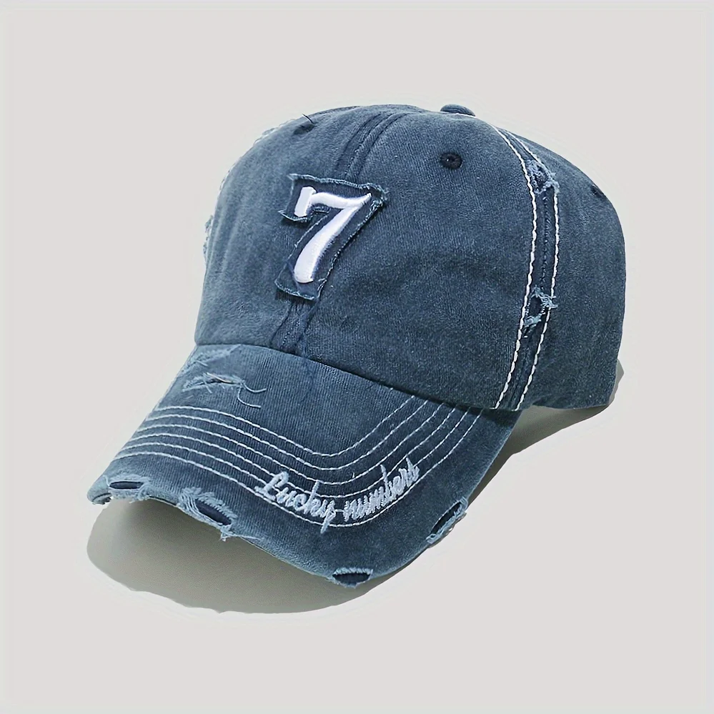 Бейсболка с вышивкой номер 7, стираная шляпа Snapback в винтажном стиле с утконосом, однотонная кепка-дальнобойщик для мужчин и женщин (art.: 3920d1558fbce) - 3920d1558fbce