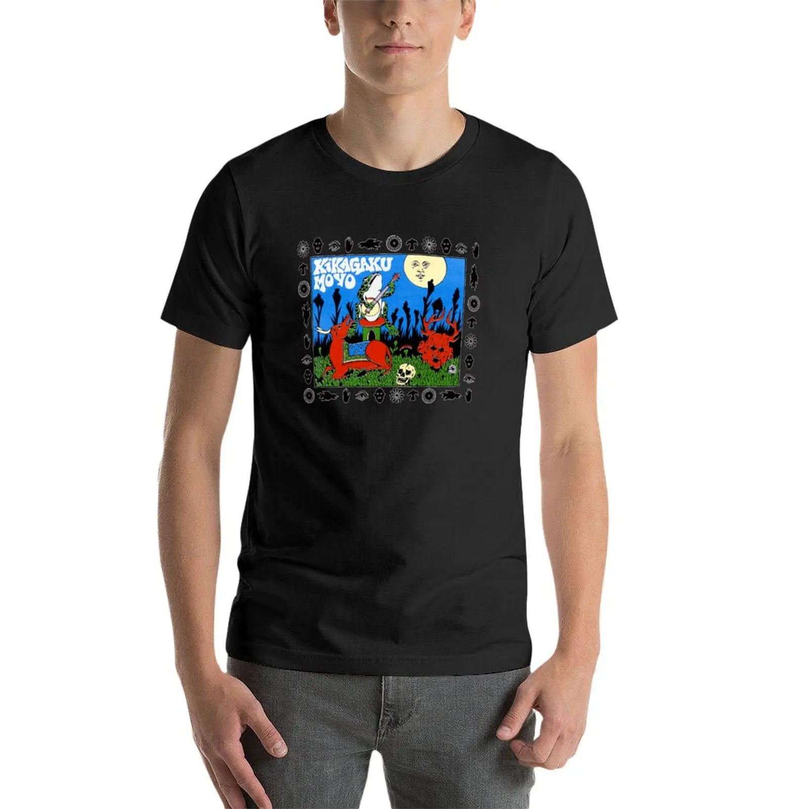 Фото Kikagaku Moyo Merch рубашка с лягушкой и луной футболка хлопковые футболки с рисунком на заказ корейская модная одежда для мужчин №4