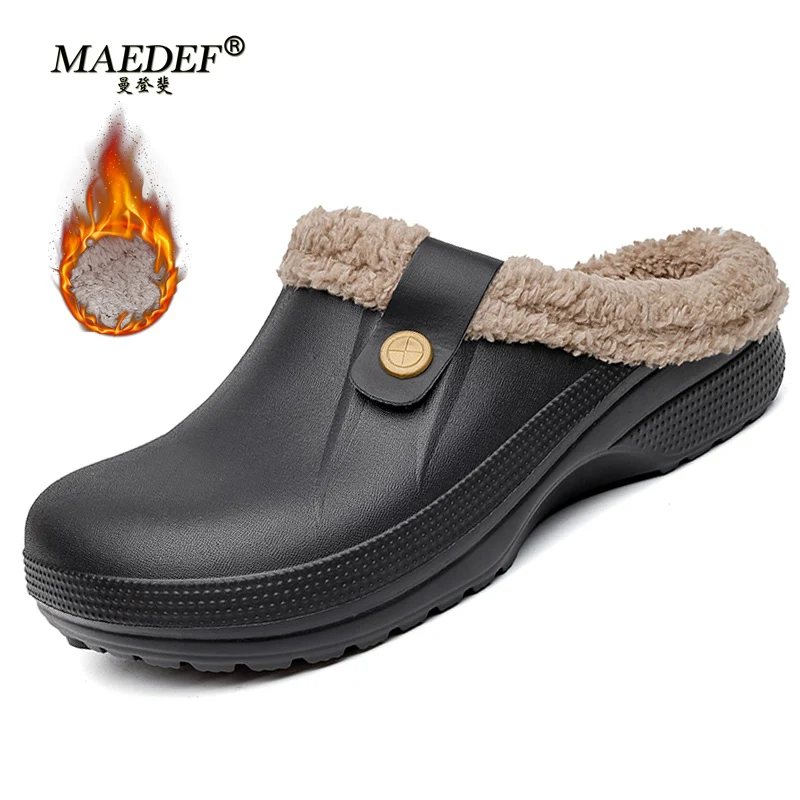 MAEDEF/зимние тапочки Colgs, мужские и женские непромокаемые садовые туфли, домашние меховые сабо, мягкие плюшевые тапочки, обувь для спальни, домашняя и уличная обувь