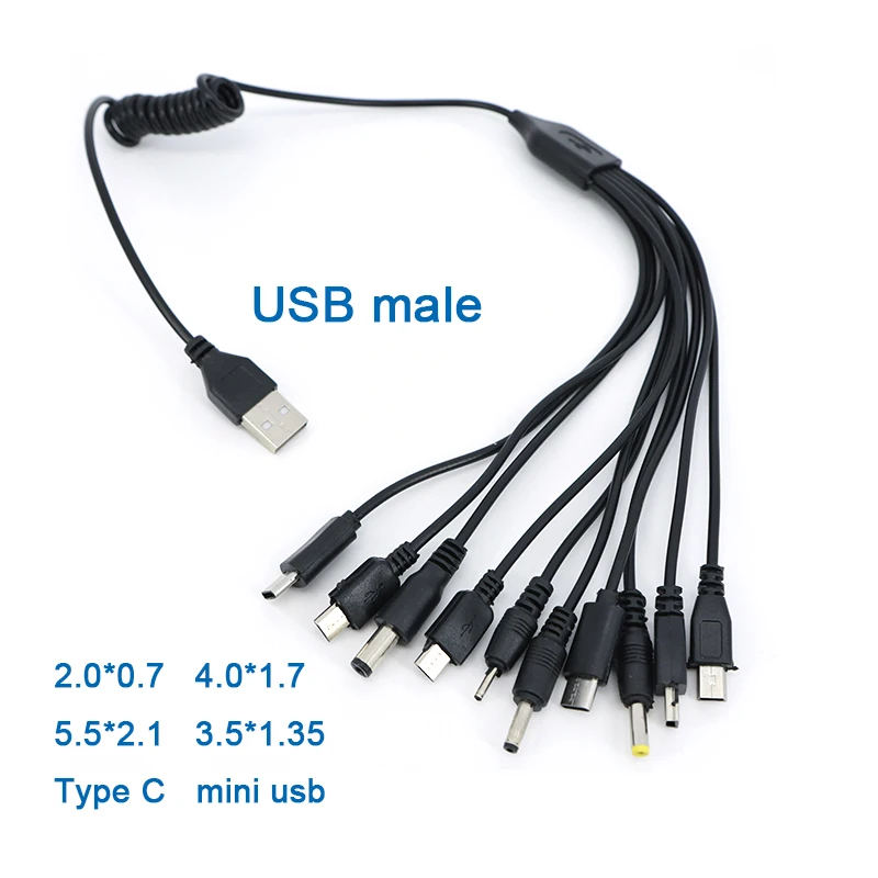 Универсальный 10 в 1, микро-USB, мужской, пружинный адаптер для зарядного устройства для мобильного телефона, штекерный кабель, провод для зарядки, шнур для телефона