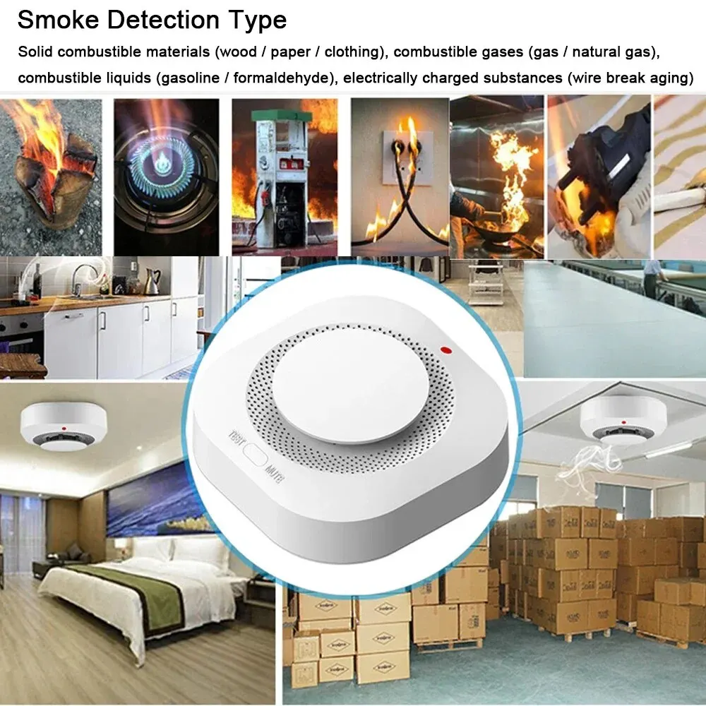Фото Беспроводной интеллектуальный детектор Tuya с Wi-Fi пожарной сигнализацией, система домашней безопасности, батарея, 433 МГц №2
