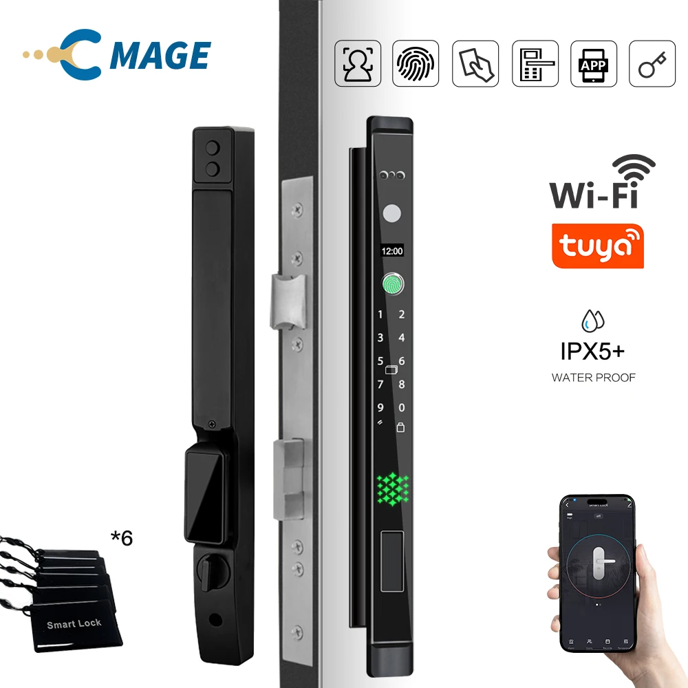 MAGE Tuya WiFi 3D лицо электронный умный дверной замок пароль ключ отпечаток пальца алюминиевое стекло раздвижная дверь водонепроницаемая уличная