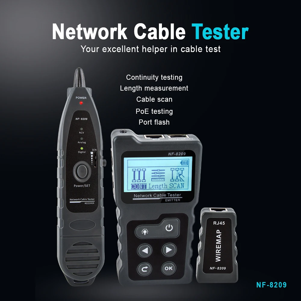 H40 NF-8209/NF-488, лампочка, кабель Lan, Tampilan, аллюск, тестер Jaringan LCD, Tampilan, лампочка, Wiremap тестер