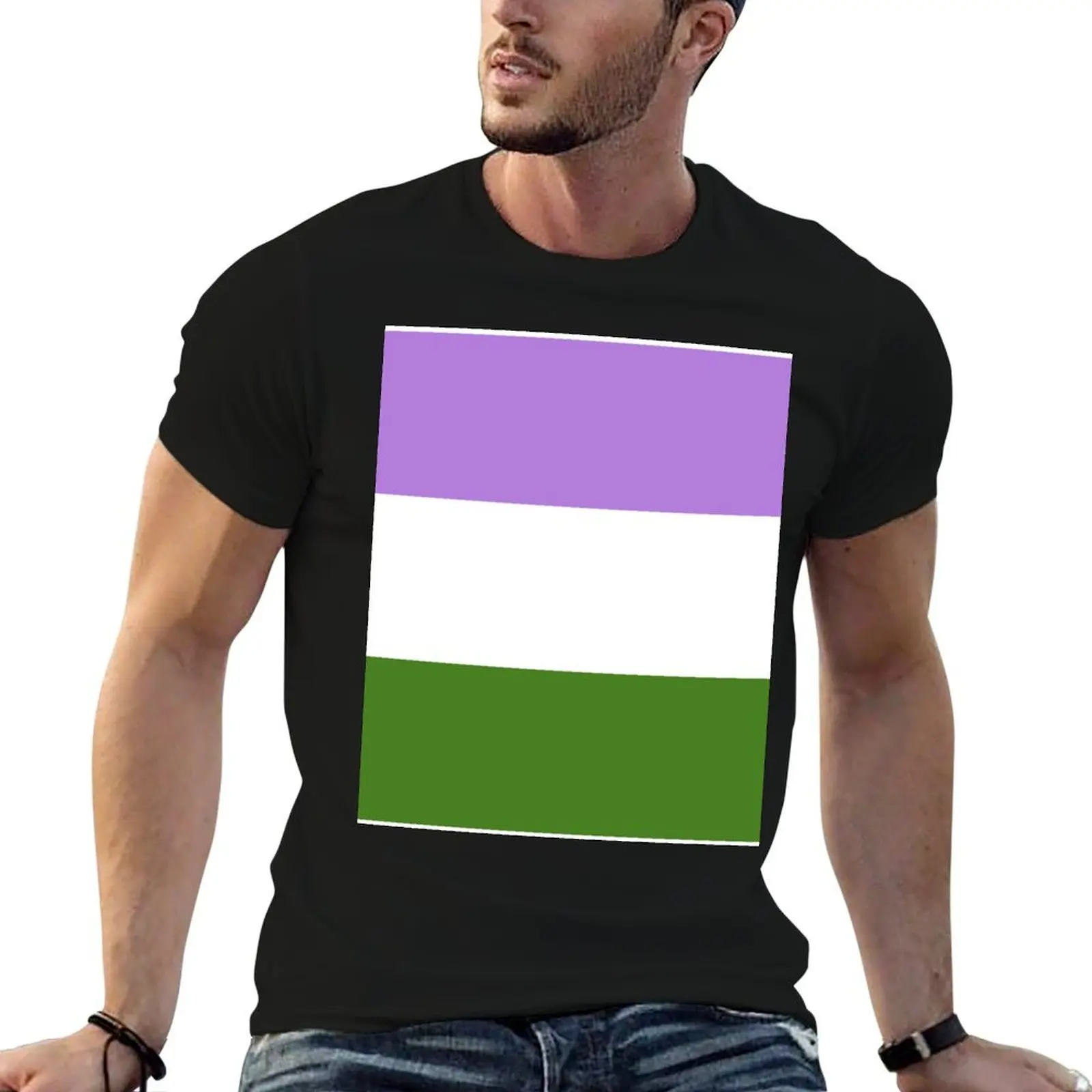 Футболка Queer / Genderqueer Pride Flag, уличная футболка с рисунком, мужские высокие футболки