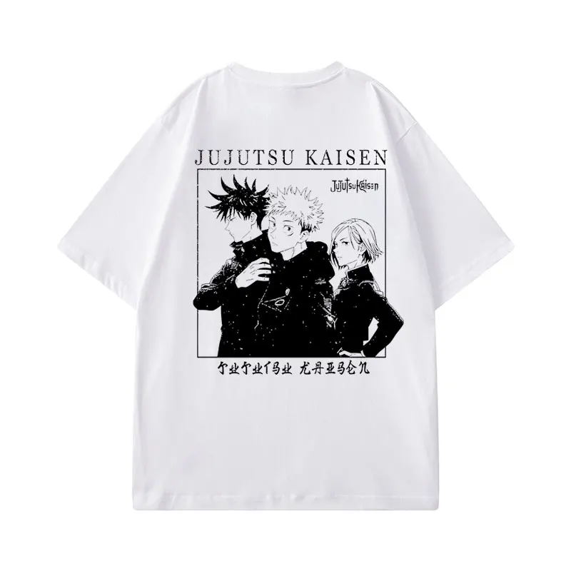 Фото Treetwear в стиле хип-хоп, футболка с рисунком Jujutsu Kaisen, женская и мужская винтажная хлопковая уличная одежда большого размера с короткими рукавами, повседневная мода №3