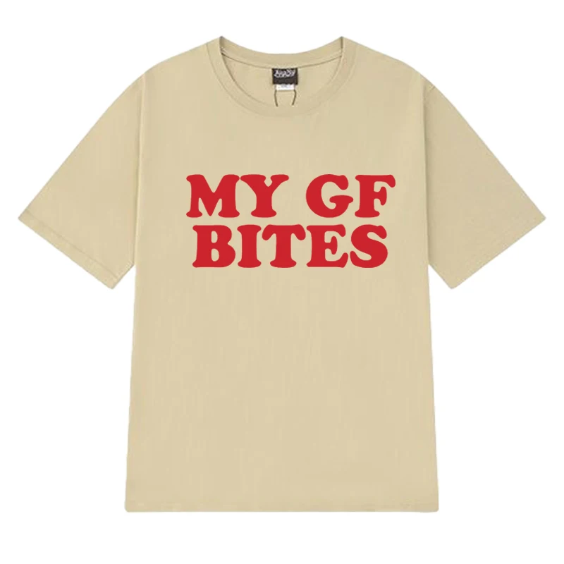 Модные футболки с забавным юмором My GF Bites с буквенным принтом для мужчин и женщин, трендовый топ Y2k, унисекс, негабаритная футболка из 100% хлопка с короткими рукавами (art.: 3920d1886a23e) - 3920d1886a23e