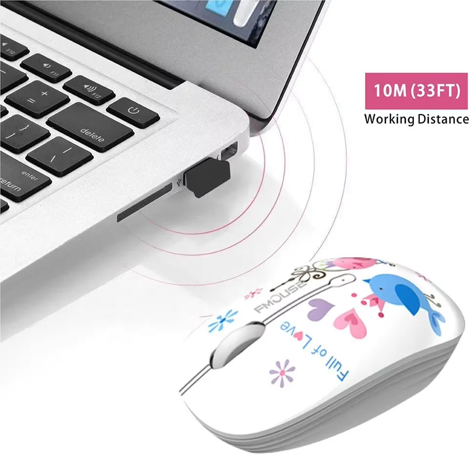 Беспроводная мышь с мультяшной бабочкой, 2,4Bluetooth, двойной режим подключения, бесшумная игровая мышь с длительным сроком службы батареи, оптические мыши для ноутбуков (art.: 3920d13ac4a4a) - 3920d13ac4a4a