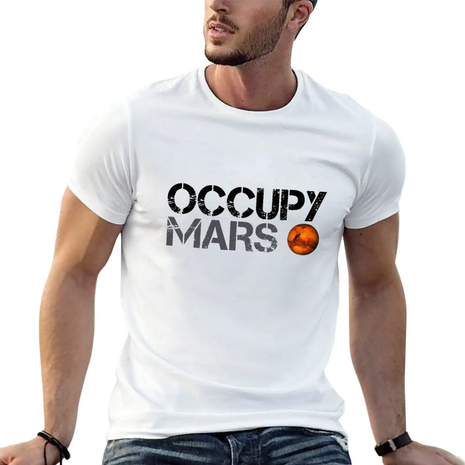 Футболка Occupy Mars, черная хлопковая футболка, простая мужская упаковка, забавные футболки, темная футболка с юмором