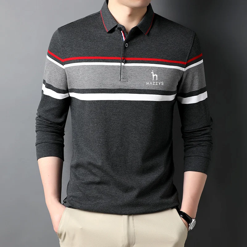 Чехол с рисунком HAZZYS Pakaian Pria Musim Gugur/Musim Dingin Kemeja Polo, рубашка с рисунком потертостей, Корейская версия Kemeja Kerah в стиле пэчворк