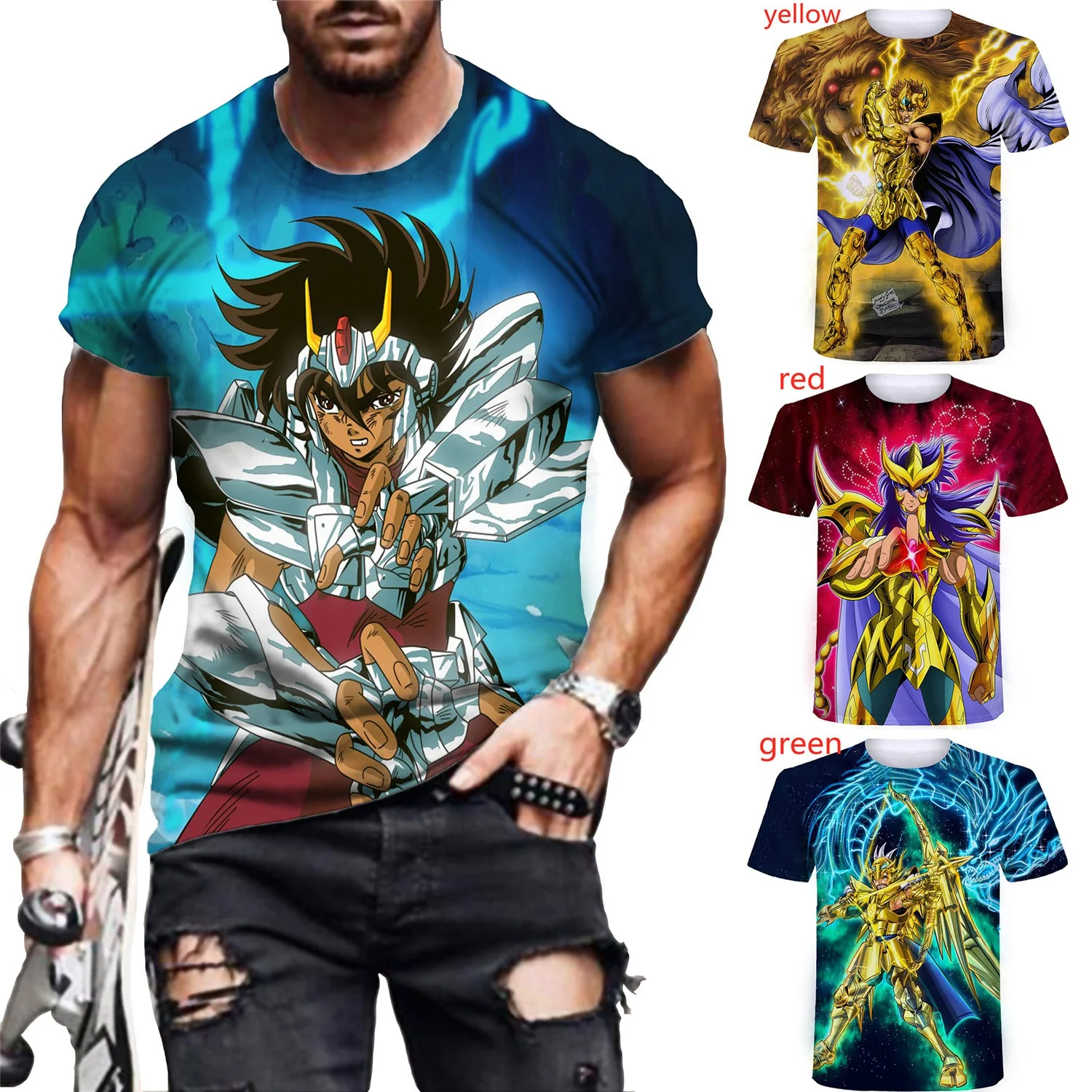 Летняя футболка Saint Seiya с 3D принтом, крутые Забавные футболки, топы, Харадзюку, с аниме принтом, с коротким рукавом